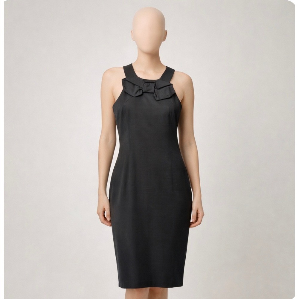 Karen Walker 100% Silk Bow Halter Shift Dress‎ Black Size US 4 UK 8 Made in NZ